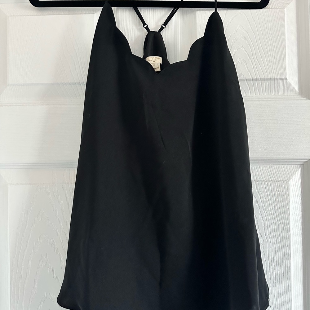 J. Crew Black Scalloped Tank